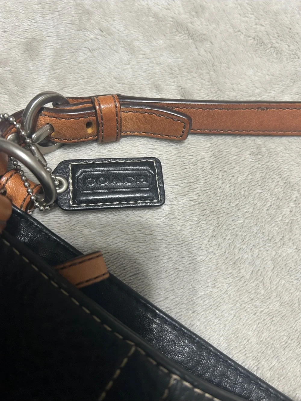Coach Black Leather Shoulder Tote with Tan Handles